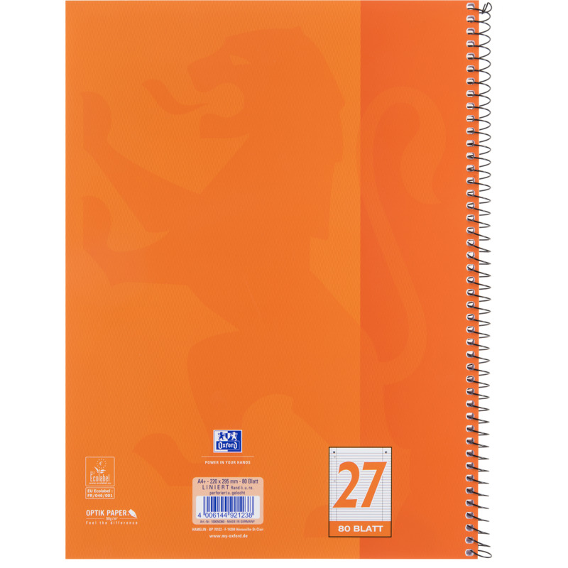 Oxford Cahier à spirale, A4+, ligné, 160 pages Fournitures-business.fr A4 Oxford Cahier à spirale