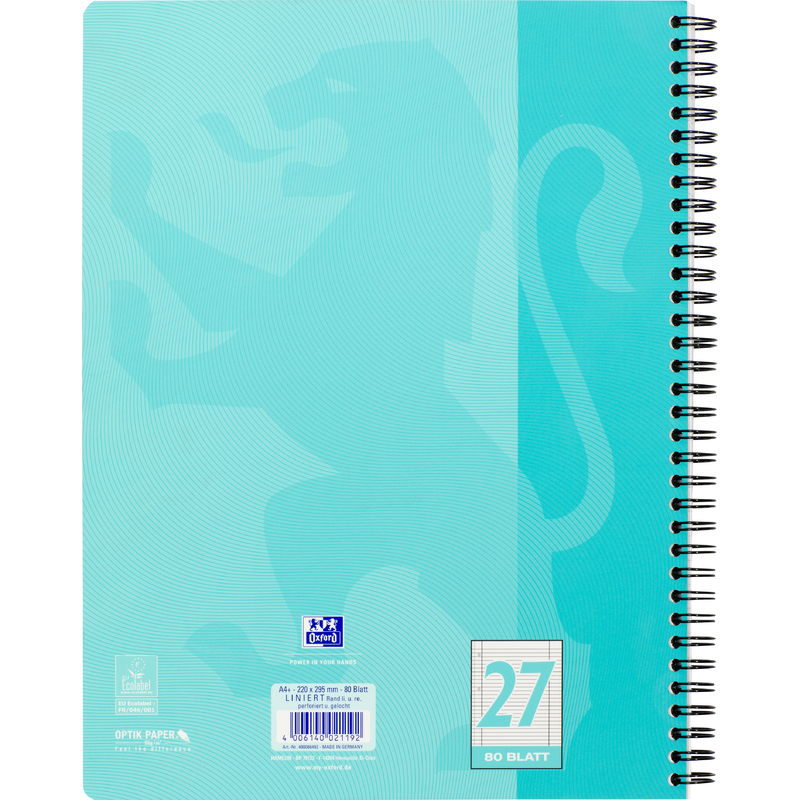 Oxford cahier Touch, A4+, ligné, 160 pages, bleu aqua Fournitures-business.fr B5 Oxford Cahier Touch