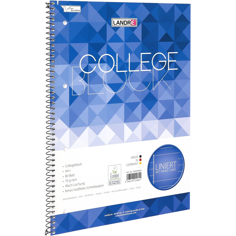 LANDRÉ Collegeblock "college", format A4, ligné, 80 feuilles Fournitures-business.fr 16 Blatt