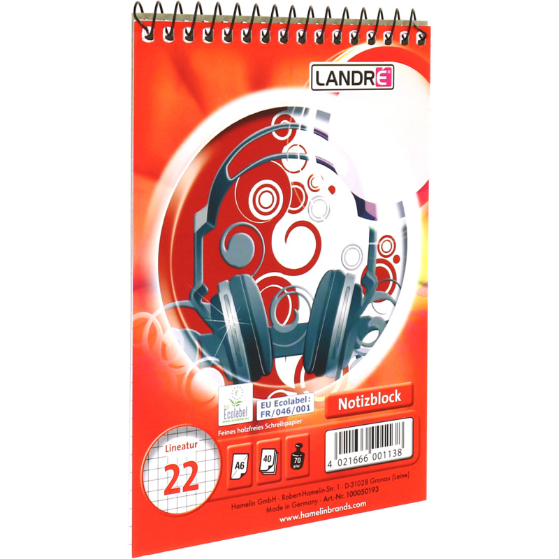 LANDRÉ bloc-notes à spirale, format A6, 40 feuilles, Fournitures-business.fr 40 feuilles