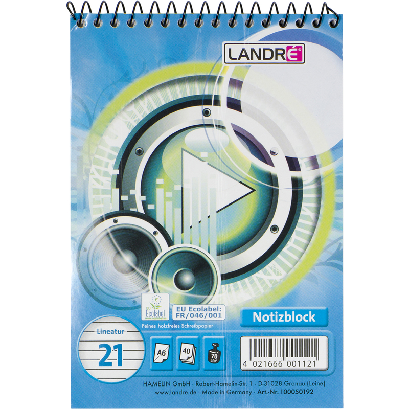 LANDRÉ bloc-notes à spirale, A6, 40 feuilles, ligné Fournitures-business.fr format A5
