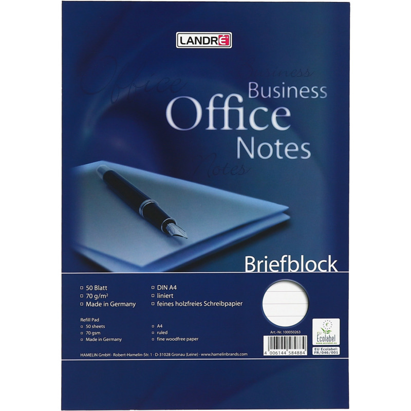 LANDRÉ Bloc de correspondance "Business Office notes" A4, Fournitures-business.fr Cahiers & blocs notes Blocs de correspondance
