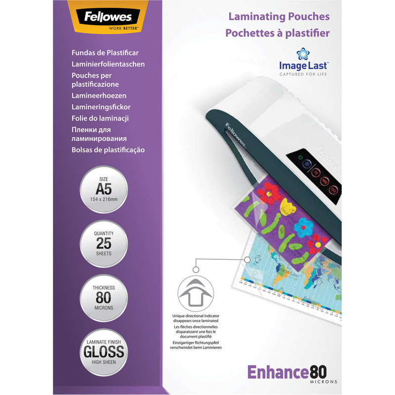 Fellowes Pochette à plastifier, A5, brillante, 160 microns Fournitures-business.fr Machines à relier & accessoires Chemises préencollées Fellowes Couverture reliure thermiques Standard
