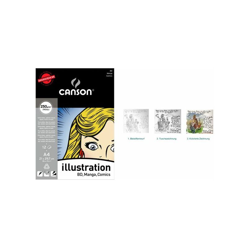 CANSON Illustration BD, Manga, Comics - Bloc à Dessins - A3 - 12 Feuilles - Papiers Arts
