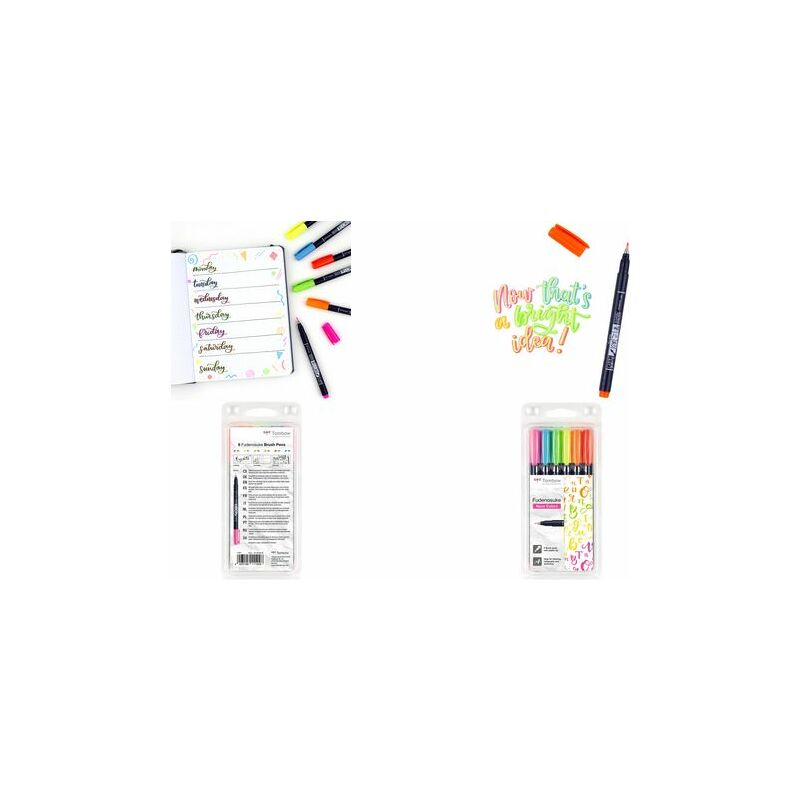 Tombow Stylo de calligraphie Fudenosuke fluo, kit de 6 Grand Paris Fournitures Tombow Stylo de calligraphie Fudenosuke fluo, kit de 6