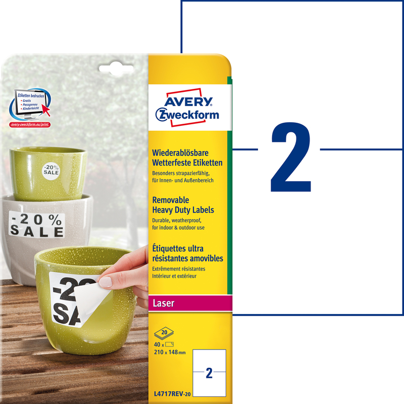 AVERY Zweckform Etiquette résistante, 210 x 148 mm, blanc Fournitures-business.fr Etiquettes d'identification Etiquettes imperméable enlevable AVERY Zweckform Etiquette résistante