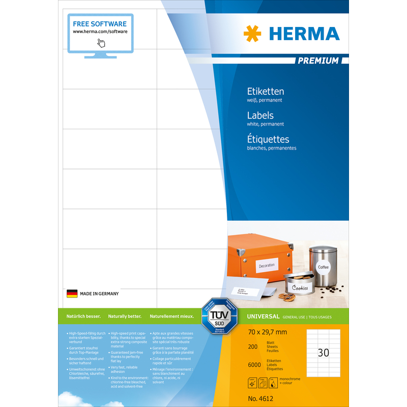 HERMA Etiquette universelle PREMIUM, 70 x 29,7 mm, blanc Fournitures-business.fr blanc