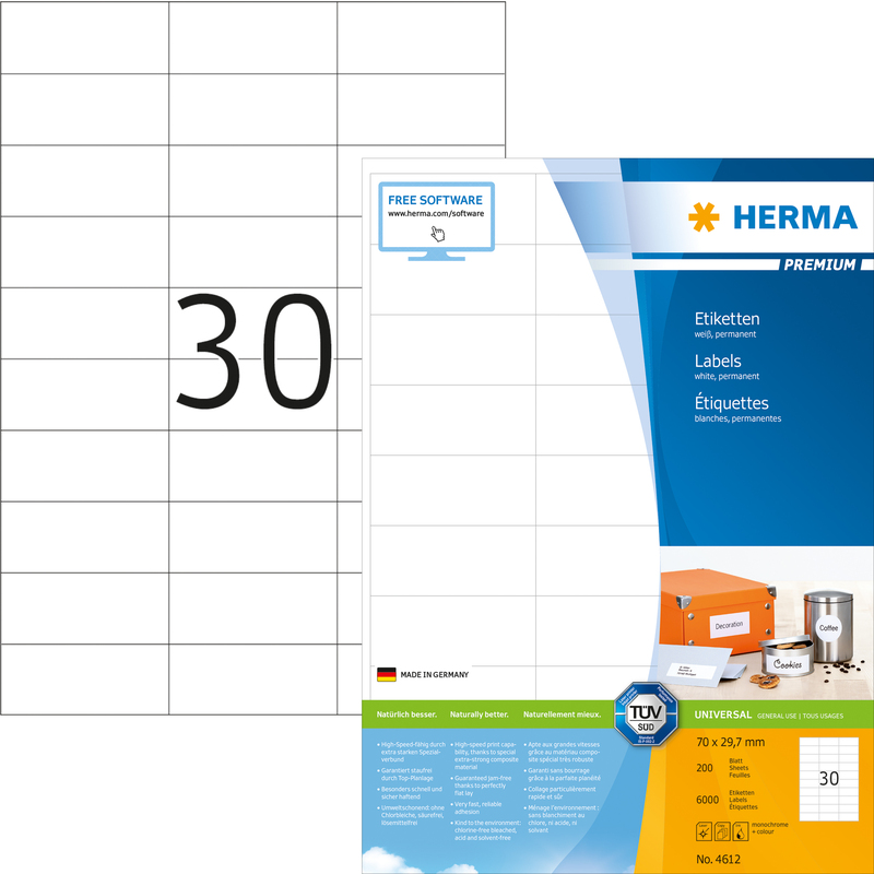 HERMA Etiquette universelle PREMIUM, 70 x 29,7 mm, blanc Fournitures-business.fr Universelle Universelle