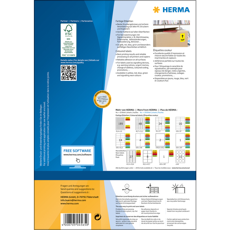 HERMA Etiquette universelle SPECIAL, 199,6 x 143,5 mm, jaune Fournitures-business.fr 199