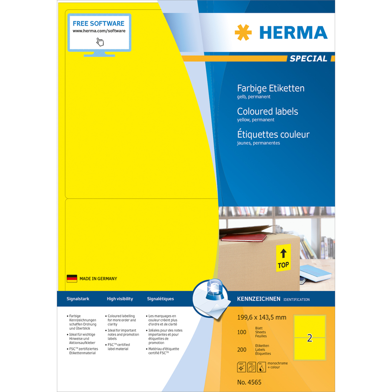 HERMA Etiquette universelle SPECIAL, 199,6 x 143,5 mm, jaune Fournitures-business.fr couleur