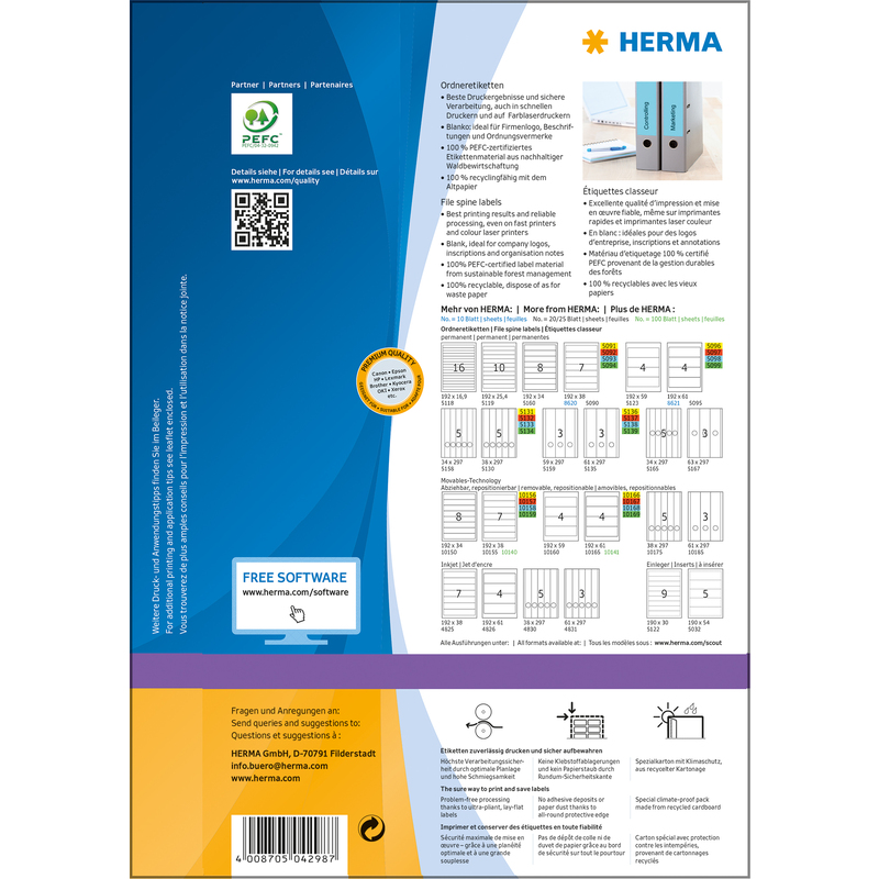 HERMA Etiquette dos de classeur SPECIAL, 192 x 61 mm, bleu Fournitures-business.fr bleu