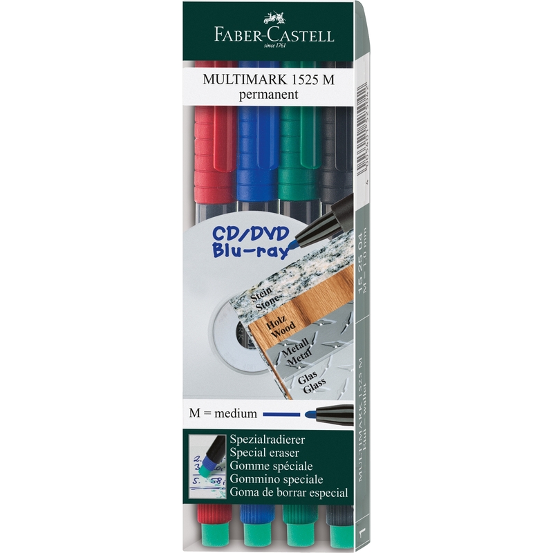 FABER-CASTELL Marqueur permanent MULTIMARK M, étui de 4 Fournitures-business.fr Marqueurs permanents & non permanents Sets