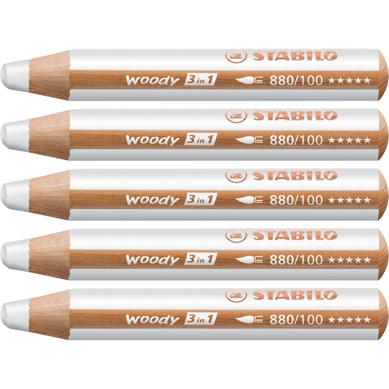 STABILO Crayon multi-talents woody 3 en 1, rond, blanc Fournitures-business.fr Crayons à la cire & craies gel Crayons polyvalents STABILO Crayon multi-talents woody 3 en 1