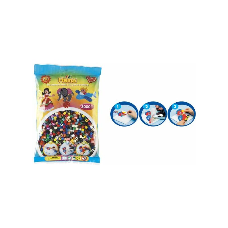 Hama Perles à repasser midi, mix de couleurs, en sachet Fournitures-business.fr Perles à repasser & à piquer Perles à repasser midi