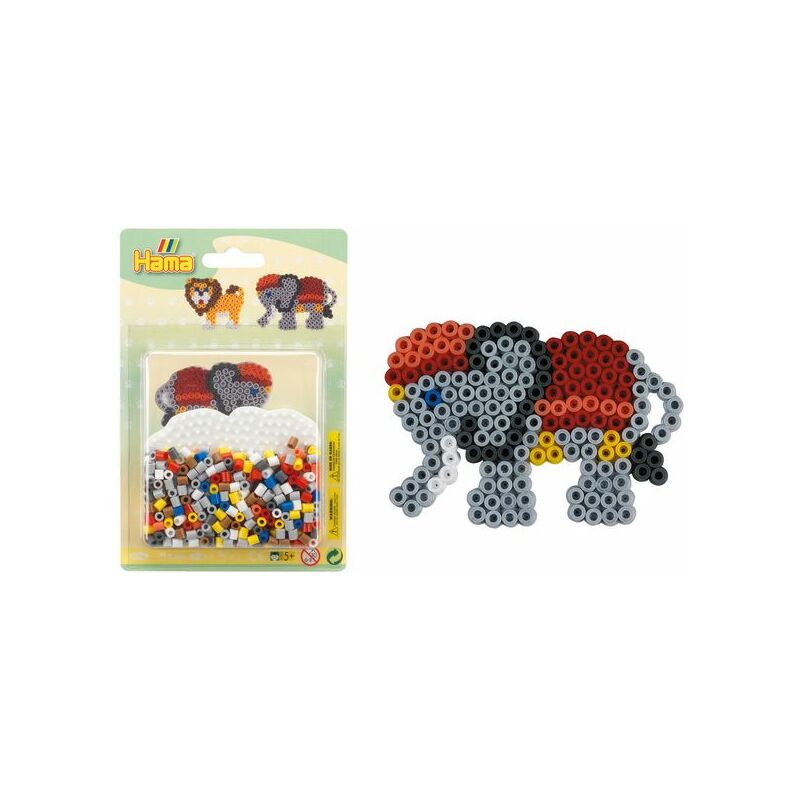 Hama Perles à repasser midi "Eléphant/lion", sous blister Fournitures-business.fr Perles à repasser & à piquer Perles à repasser midi