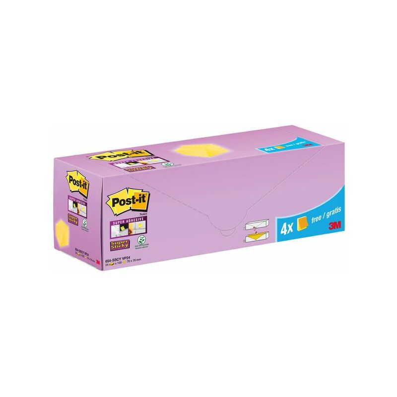 Post-it Bloc-note Super Sticky Notes, 76 x 76mm, 20+4, jaune Fournitures-business.fr Notes adhésives & distributeurs Haute adhérence