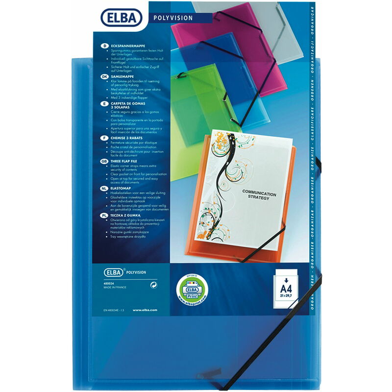 Oxford Chemise à élastique POLYVISION, A4, bleu Fournitures-business.fr PP Oxford Chemise à élastique POLYVISION