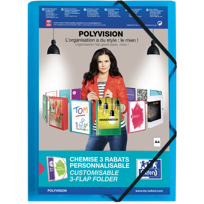 Oxford Chemise à élastique POLYVISION, A4, bleu Fournitures-business.fr Chemises & trieurs Chemises à élastiques