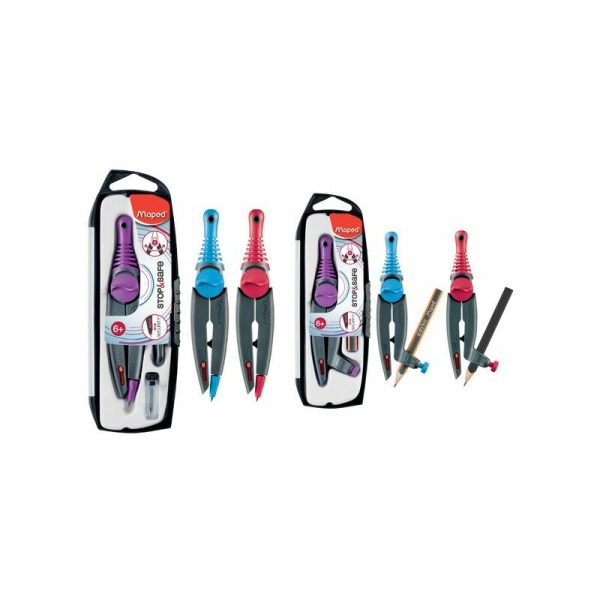 Compas & accessoires Présentoirs de compas & accessoires Maped Boîte de compas Stop & Safe avec bague d'adaptation