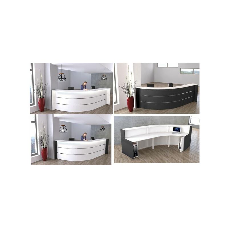 Comptoir de Réception Kerkmann BARI Blanc - Design Arrondi - Dimensions 3320x1800 mm - Mobilier de Bureau Professionnel Fournitures-business.fr Tables & comptoirs Comptoirs kerkmann Comptoir arrondi BARI